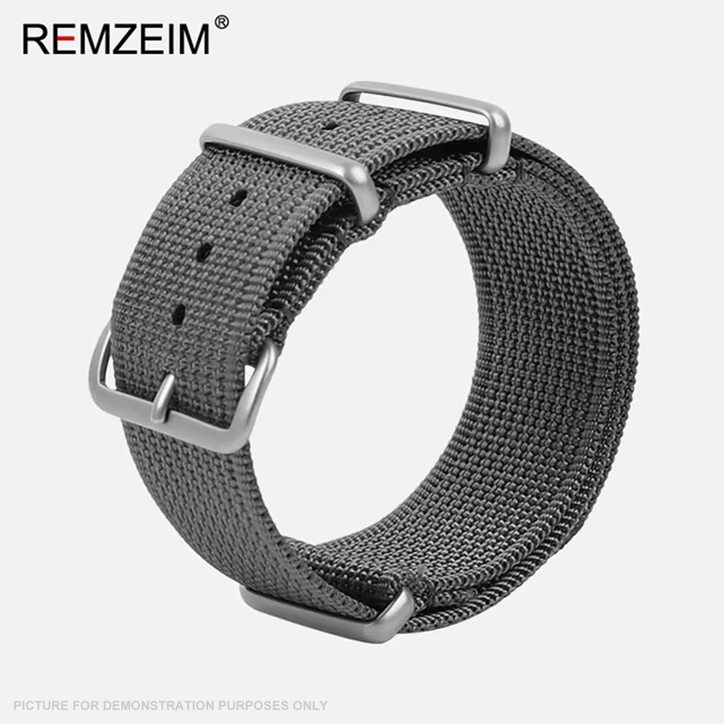 REMZEIM Ribbed Nylon NATO Style Watch Strap - GREY