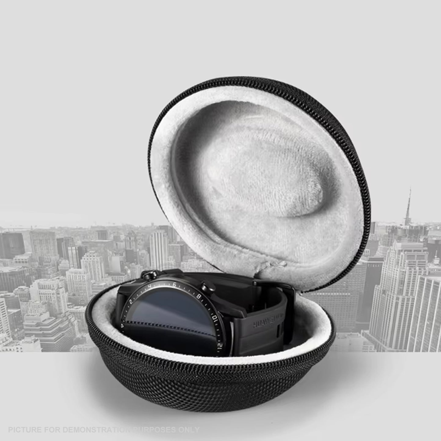 Generic Round Single Watch Travel and Storage Case with Black Trim