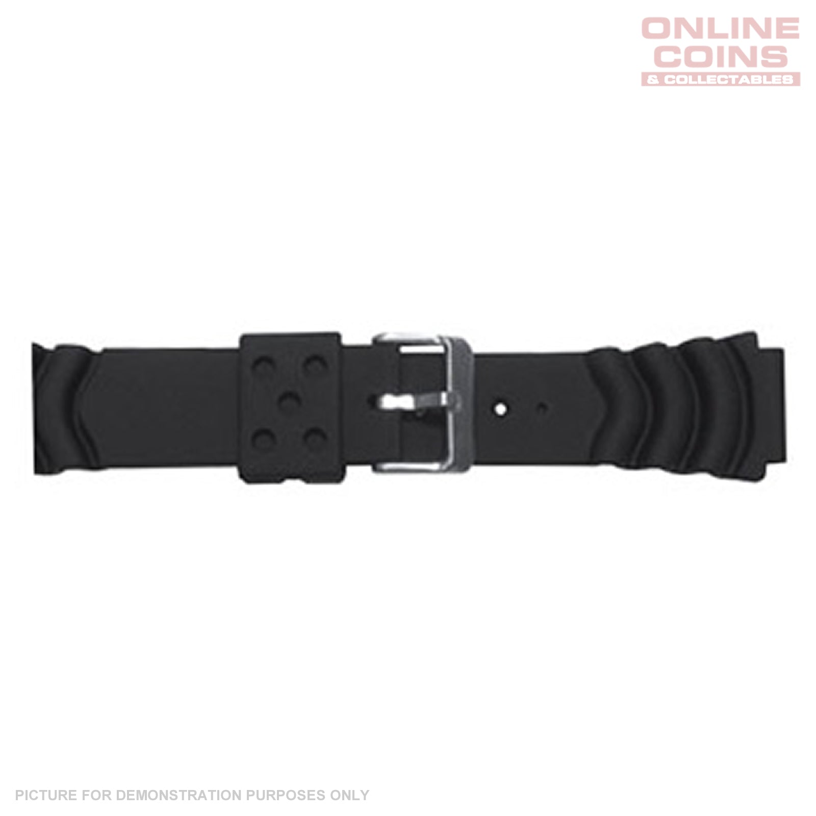 22mm Rubber Scallop Ribbed Watch Strap - Black