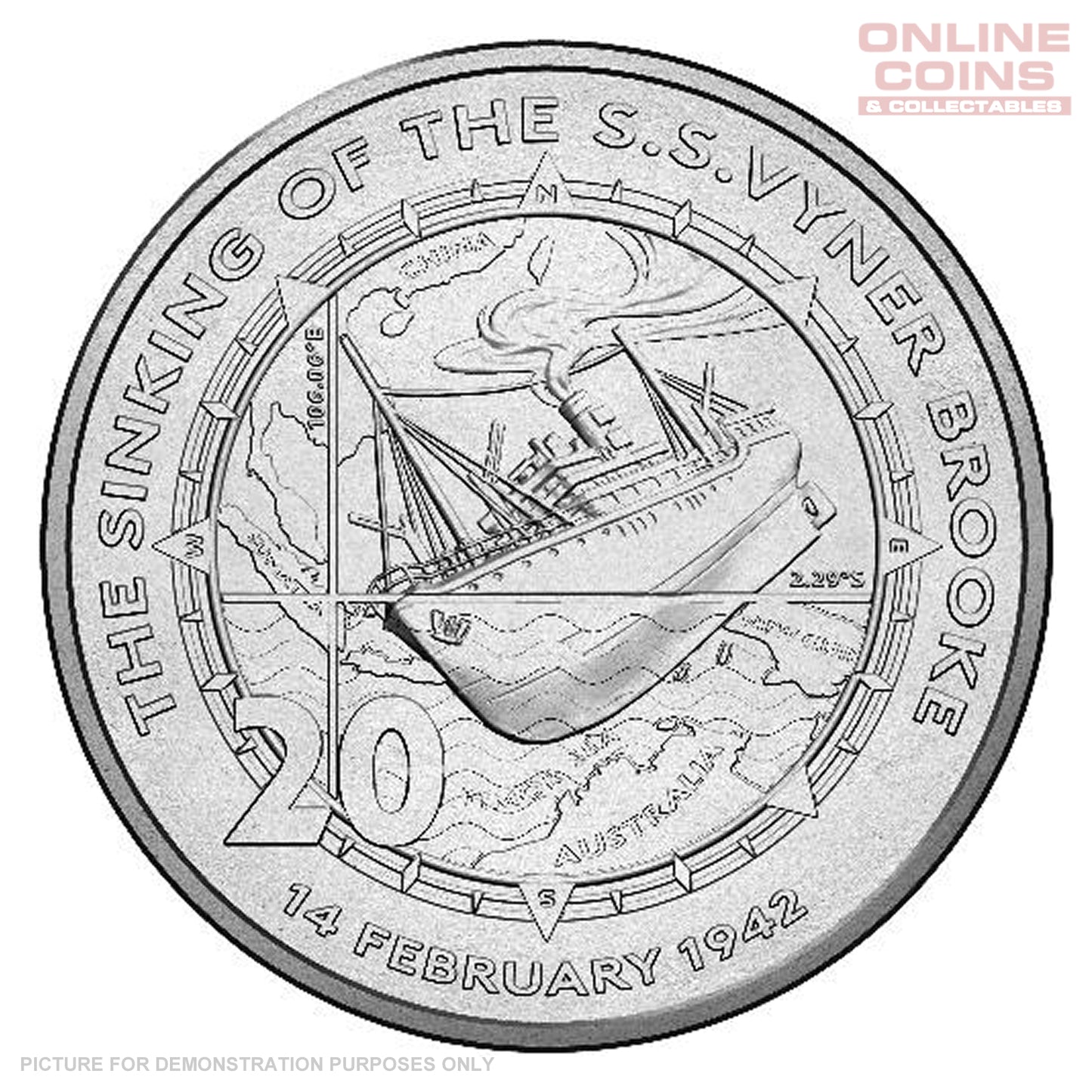 2017 Anniversary Of The Sinking Of The SS Vyner Brooke 20c Uncirculated Carded Coin