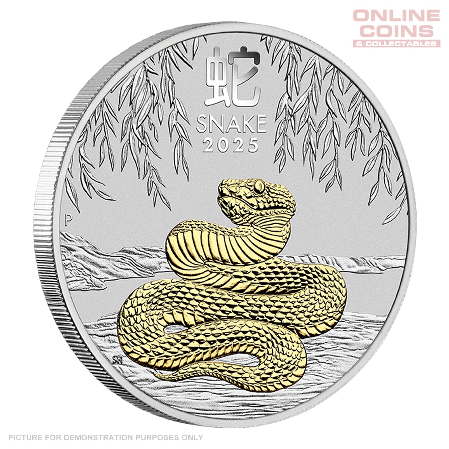 2025 Perth Mint 1oz Silver Gilded Coin in Capsule - Lunar Series III Year of the Snake