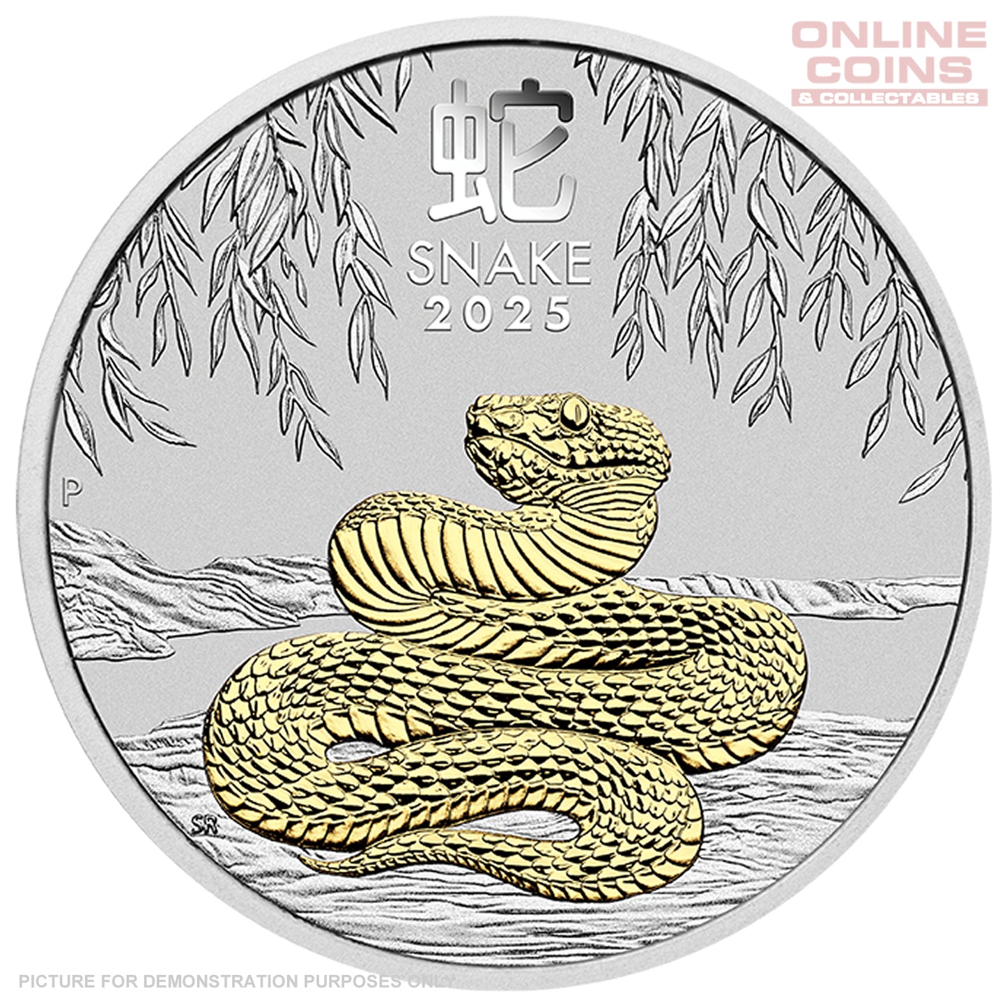 2025 Perth Mint 1oz Silver Gilded Coin in Capsule - Lunar Series III Year of the Snake