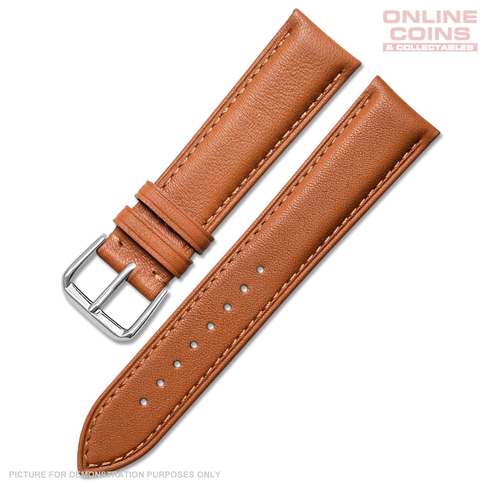 Time King 20mm Genuine Leather Watch Strap - Light Brown