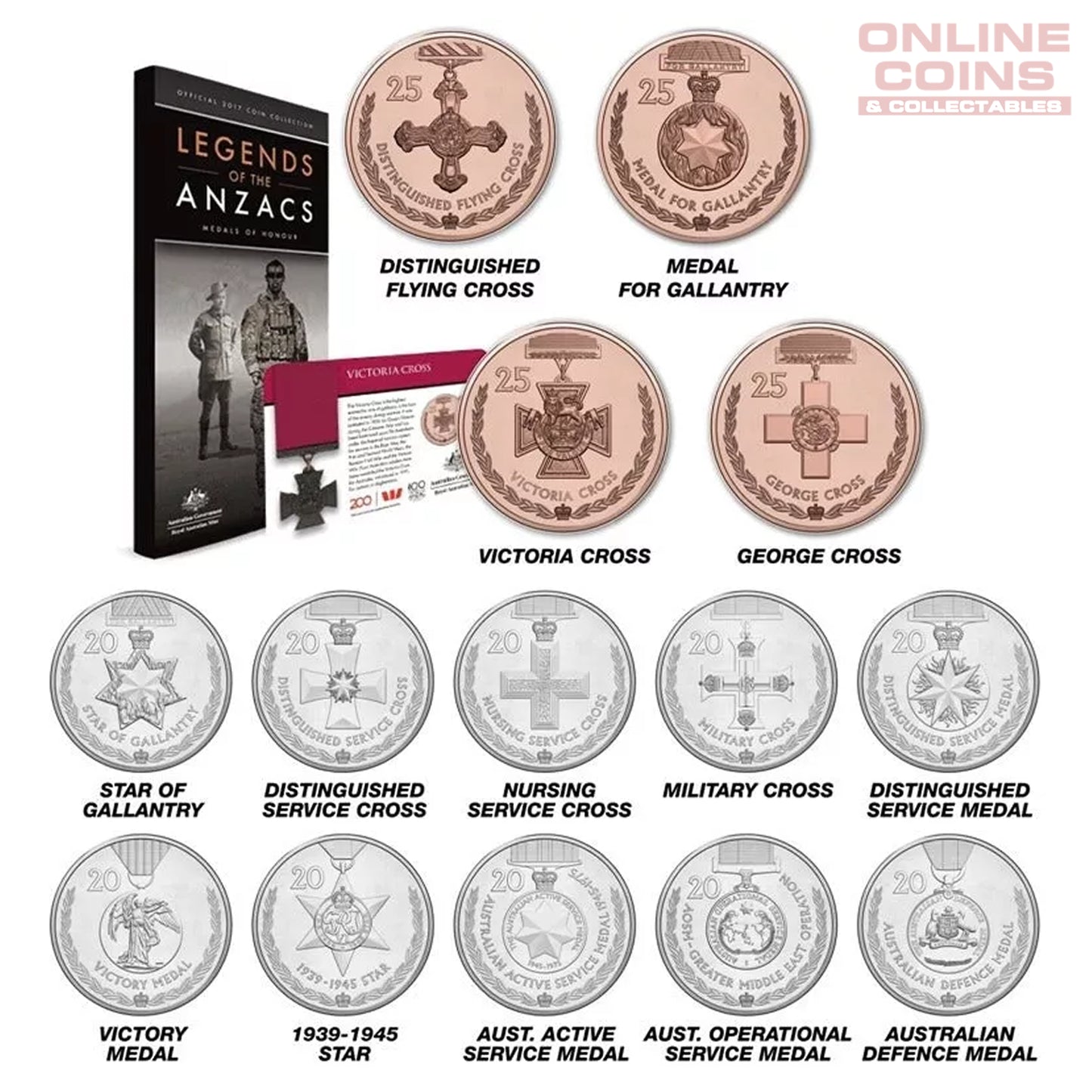 2017 Legends of the ANZACs - Medals of Honour 14 Coin Collection