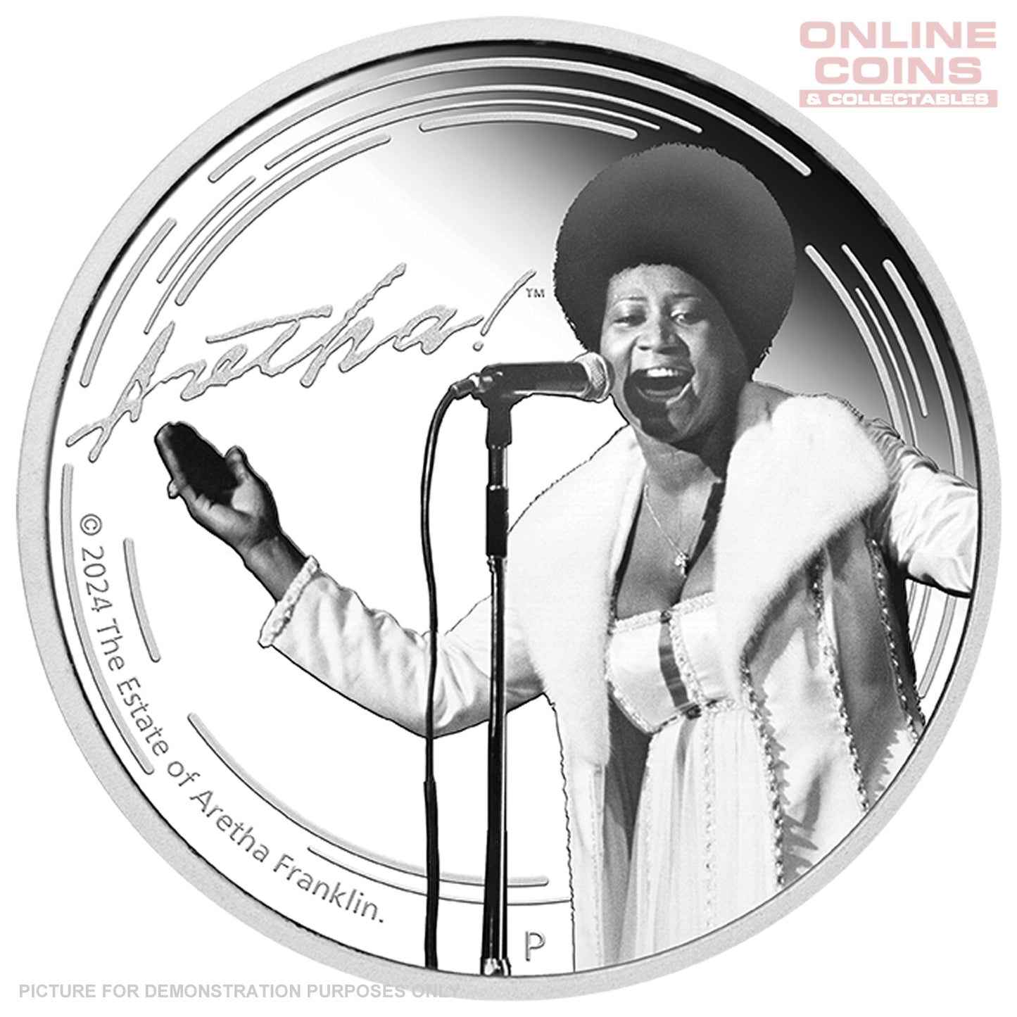 2024 Perth Mint 1oz Silver Proof Coloured Coin - Aretha Franklin