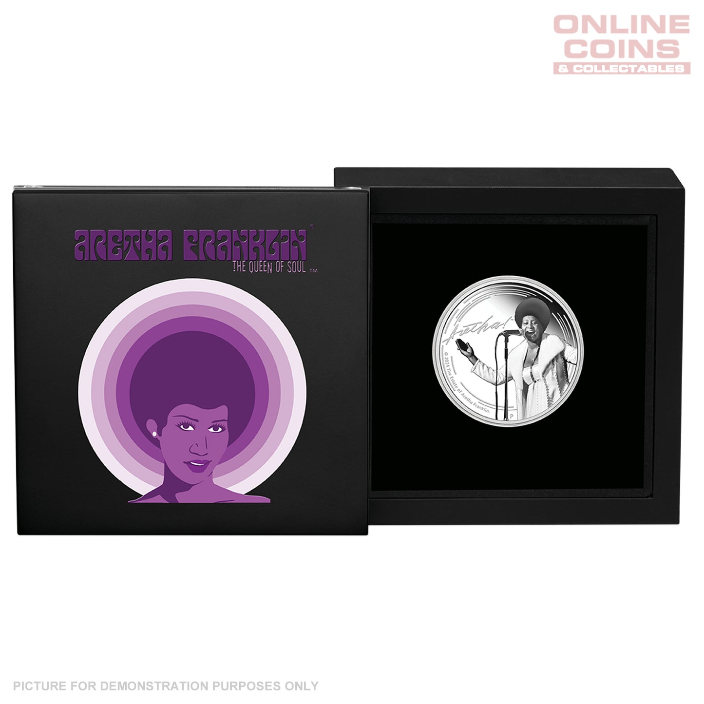 2024 Perth Mint 1oz Silver Proof Coloured Coin - Aretha Franklin