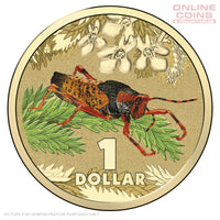 2014 Royal Australian Mint - Bright Bugs -  Leichhardt's Grasshopper - Uncirculated $1 Carded Coin