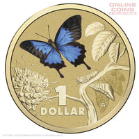 2014 Royal Australian Mint - Bright Bugs - Ulysses Butterfly - Uncirculated $1 Carded Coin