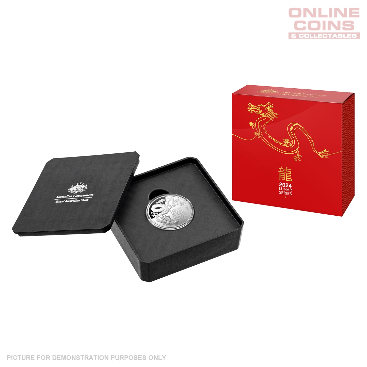 2024 $5 Domed Fine Silver Proof Coin - Lunar Year Of The Dragon