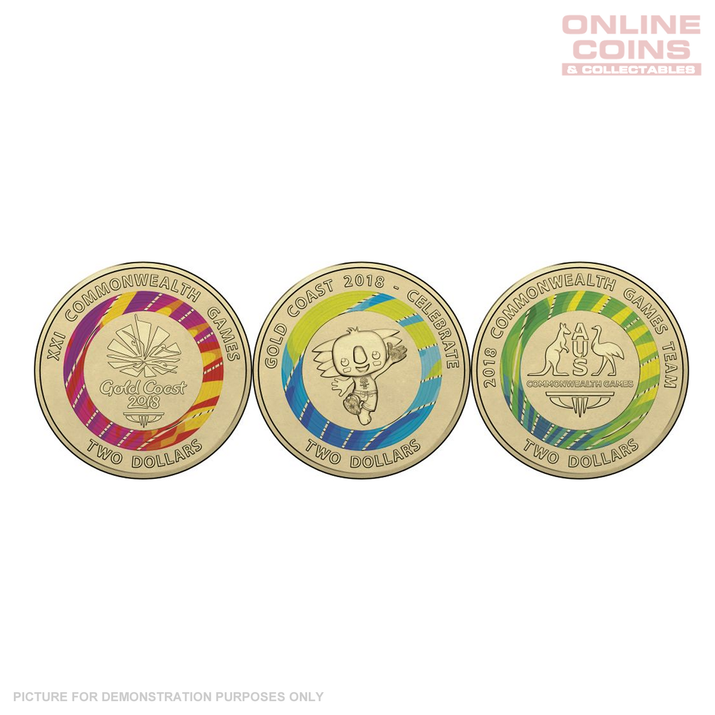 2018 - Gold Coast XXI Commonwealth Games - 7 Coloured Coin Set (Tear on packaging)