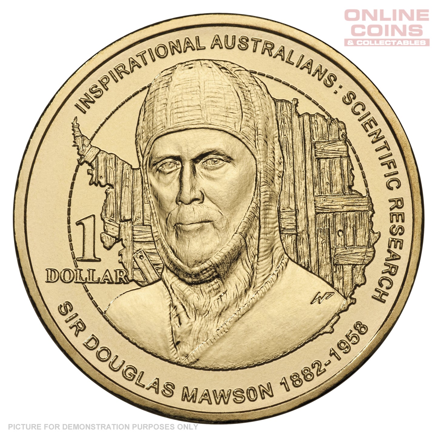 2012 Royal Australian Mint - Inspirational Australians - Sir Douglas Mawson - Uncirculated $1 carded coin