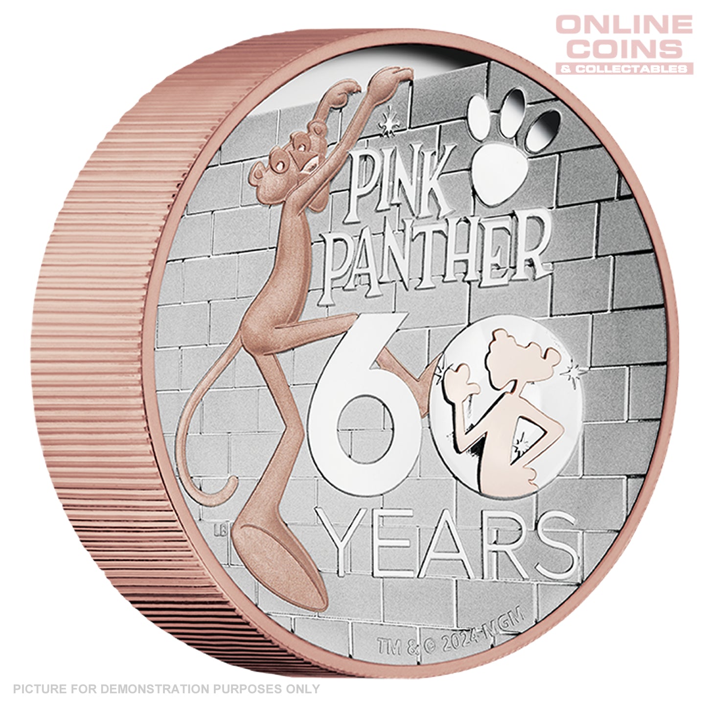 2024 Perth Mint 5oz Silver Proof High Relief Gilded Coin - Pink Panther 60th Anniversary