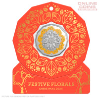 2024 50c CuNi Coloured Uncirculated Carded Coin - Christmas Decoration Festive Floral RED