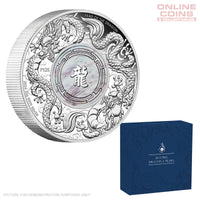 2024 Perth Mint 2oz Silver Proof Coin - Double Dragon with Mother of Pearl