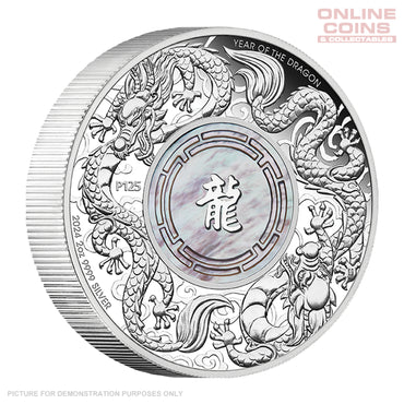 2024 Perth Mint 2oz Silver Proof Coin - Double Dragon with Mother of Pearl