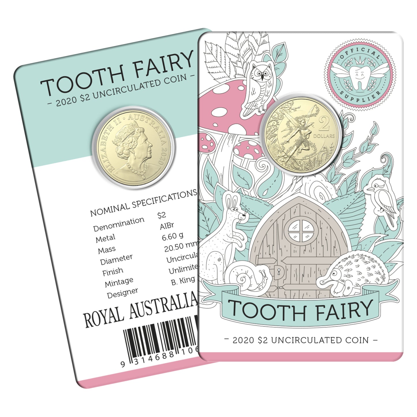 2020 $2 AlBr Uncirculated Carded Coin - Tooth Fairy