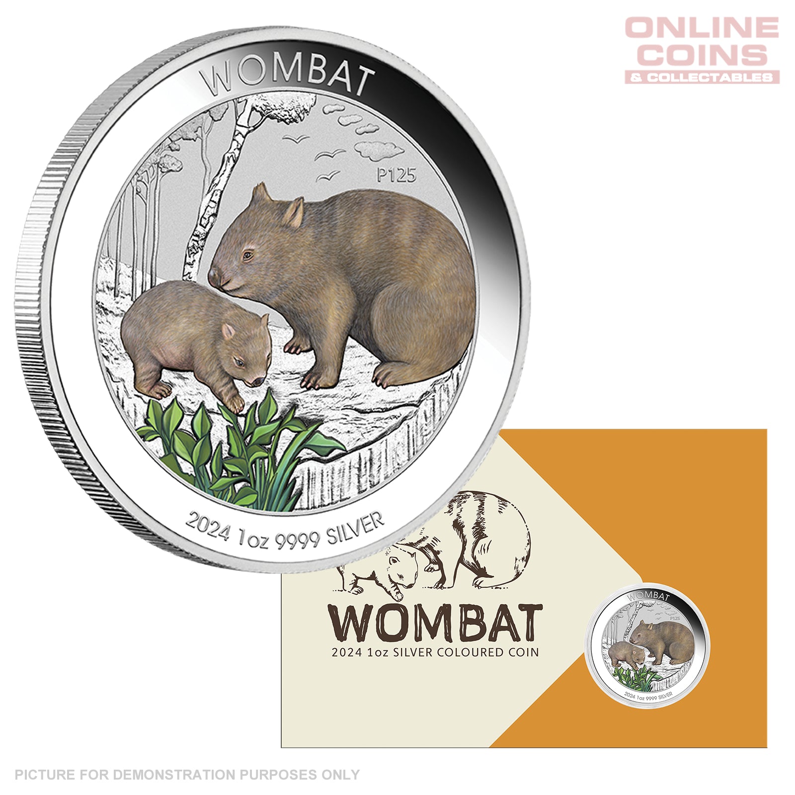 2024 Perth Mint 1oz Silver Coloured Coin in Card - Wombat