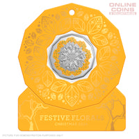 2024 50c CuNi Coloured Uncirculated Carded Coin - Christmas Decoration Festive Floral YELLOW